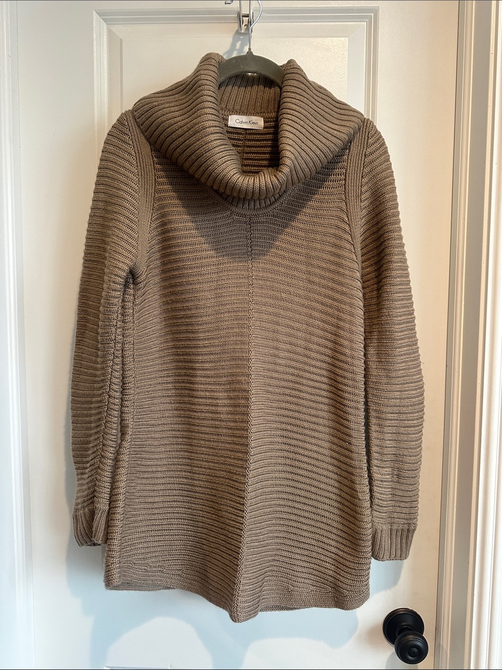 Calvin Klein Taupe Ribbed Cowl Neck Sweater Small